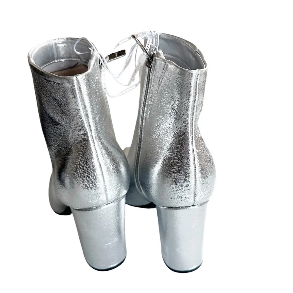 NEW MARC FISHER SILVER Metallic POINTED TOE BLOCK HEEL BOOT ZIPPER - Picture 6 of 7